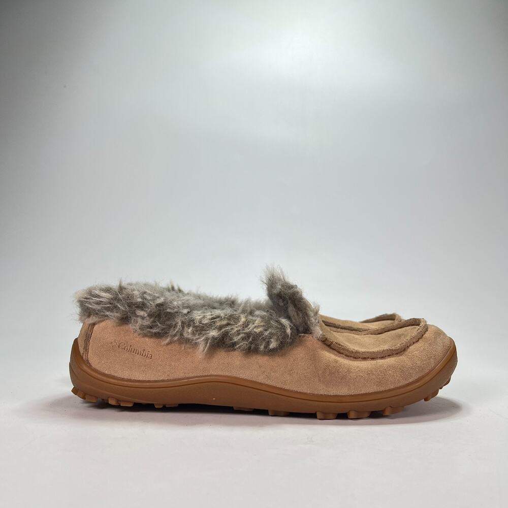 Columbia Minx Omni-Heat Tan Suede Casual Cozy Faux Fur Slippers Women's Size 9